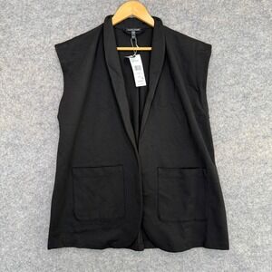 Eileen Fisher High Collar Long Vest Womens Small Open Pockets Sleeveless Organic